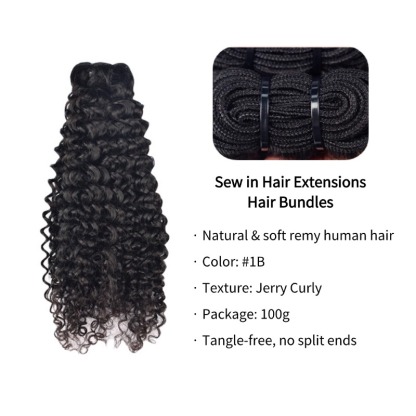 Sew In Hair Extensions - #1B Jerry Curly Human Hair Bundles