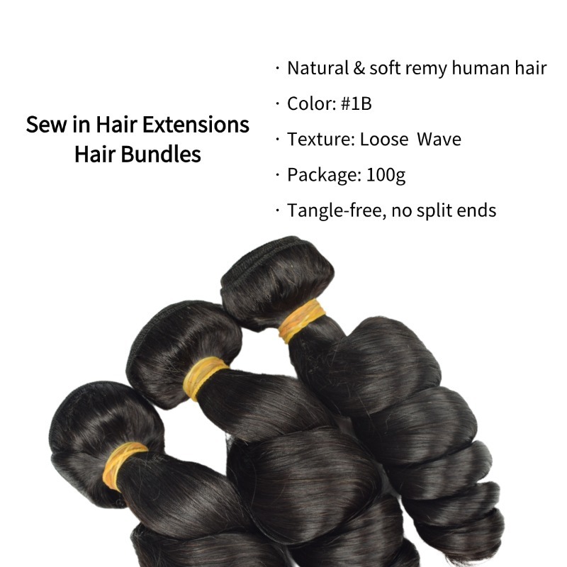 Sew In Hair Extensions - #1B Loose Wave Human Hair
