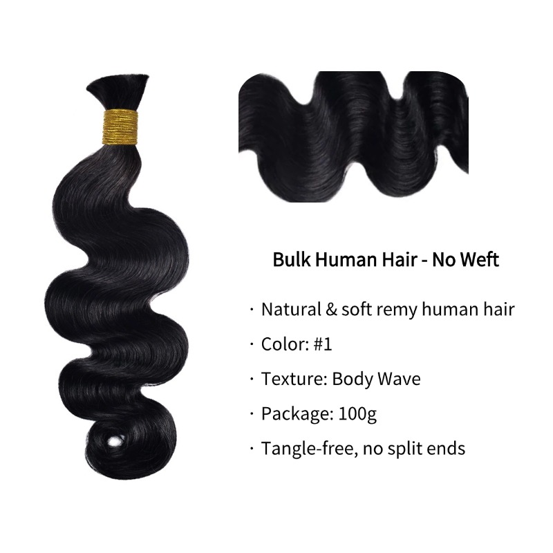 Body Wave Bulk Human Hair - #1 Braiding Hair
