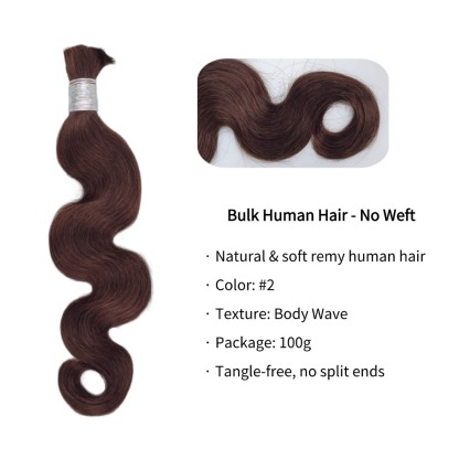 Bulk Human Hair - #2 Dark Brown Body Wave Braiding Hair