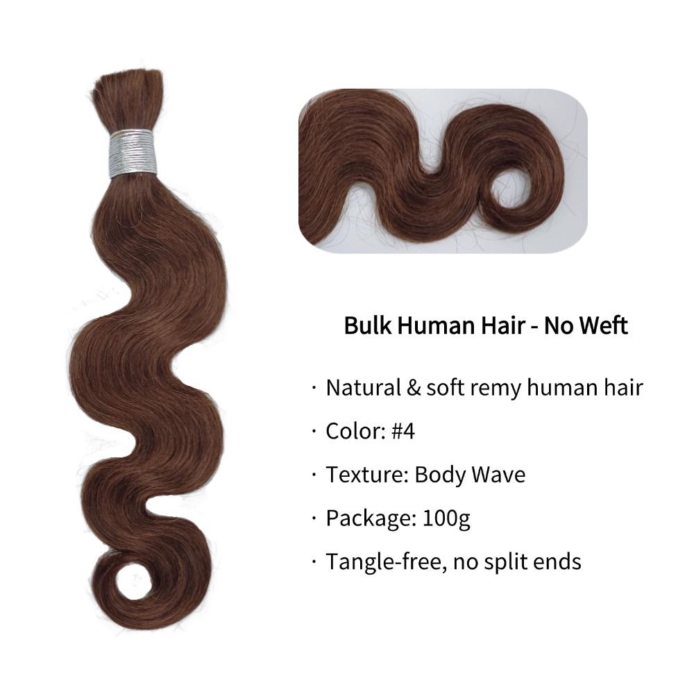 Bulk Human Hair - #4 Body Wave Braiding Hair