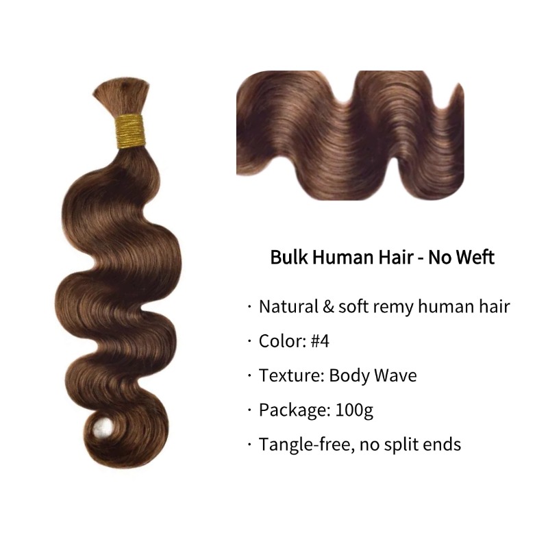 Body Wave Bulk Human Hair - #4 Braiding Hair