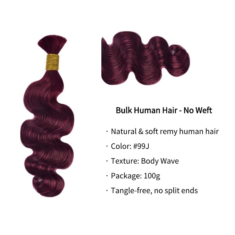 Body Wave Bulk Human Hair - #99J Burgundy Braiding Hair