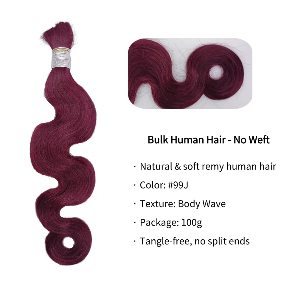 Bulk Human Hair - #99J Burgundy Body Wave Braiding Hair