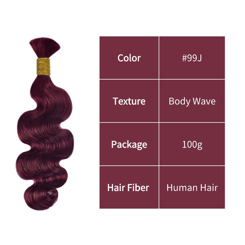Body Wave Bulk Human Hair - #99J Hair Extensions