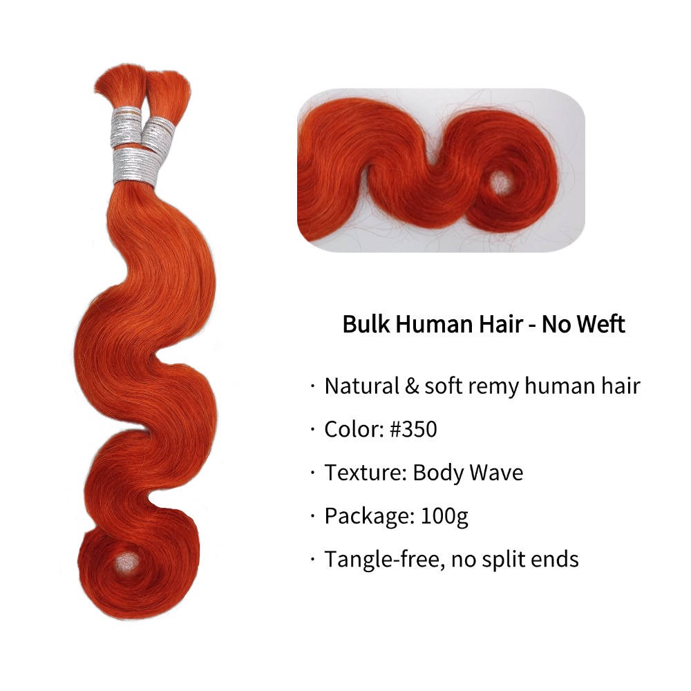 Bulk Human Hair - #350 Ginger Body Wave Braiding Hair