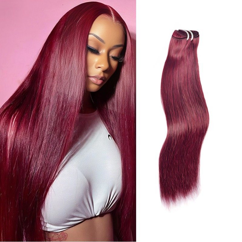 Sew In Hair Extensions - #99J Straight Human Hair