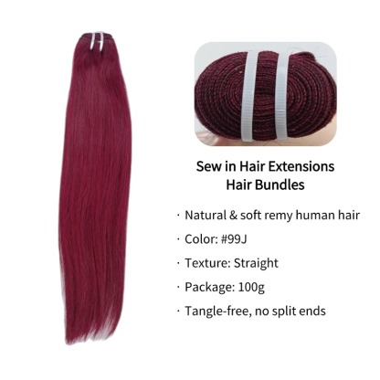 Sew In Hair Extensions - #99J Straight Human Hair