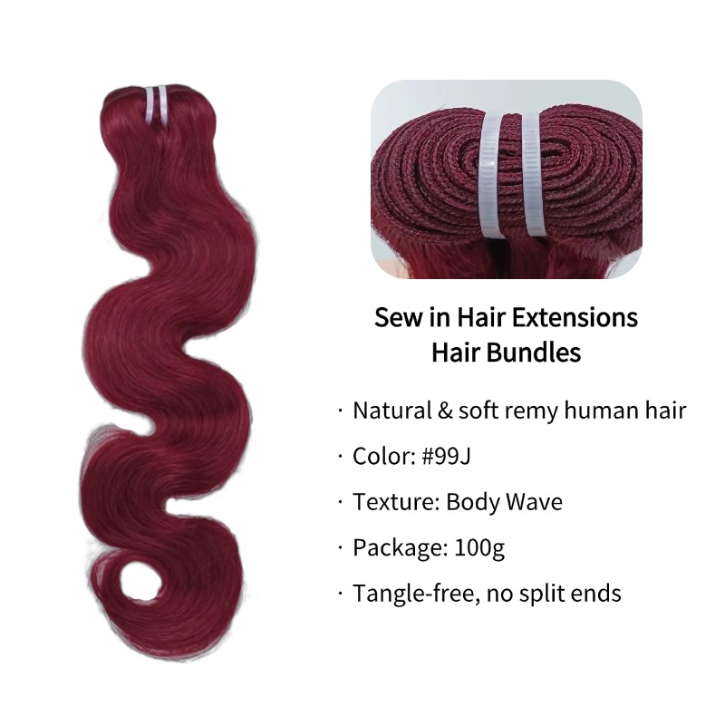 Sew In Hair Extensions - #99J Body Wave Human Hair