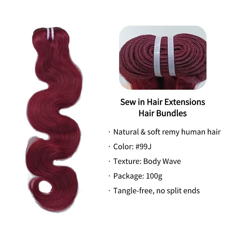 Sew In Hair Extensions - #99J Body Wave Human Hair