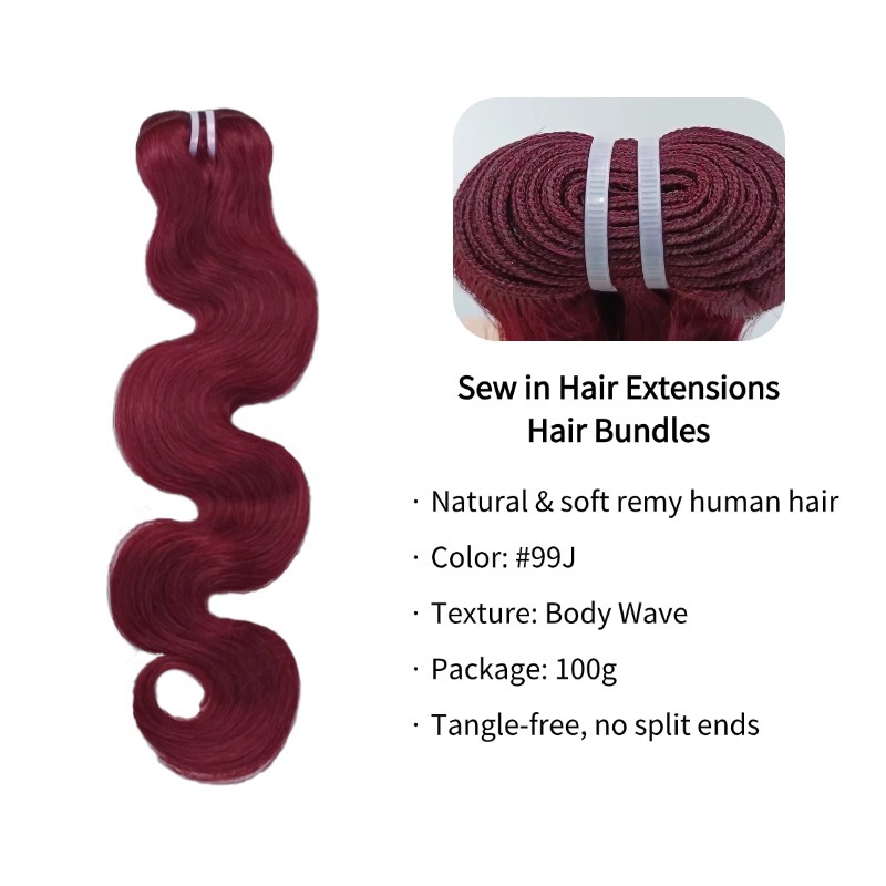 Sew In Hair Extensions - #99J Body Wave Human Hair