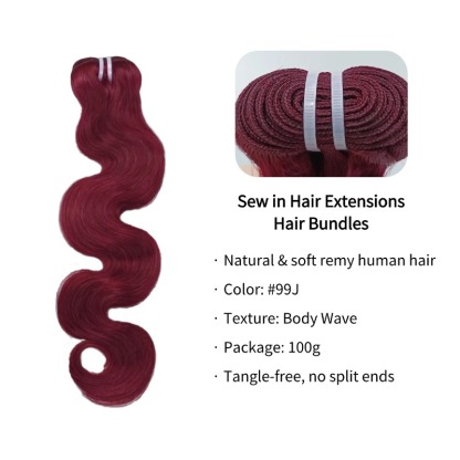 Sew In Hair Extensions - #99J Body Wave Human Hair