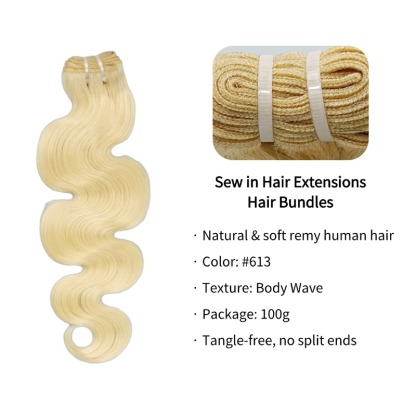 Sew In Hair Extensions - #613 Body Wave Human Hair