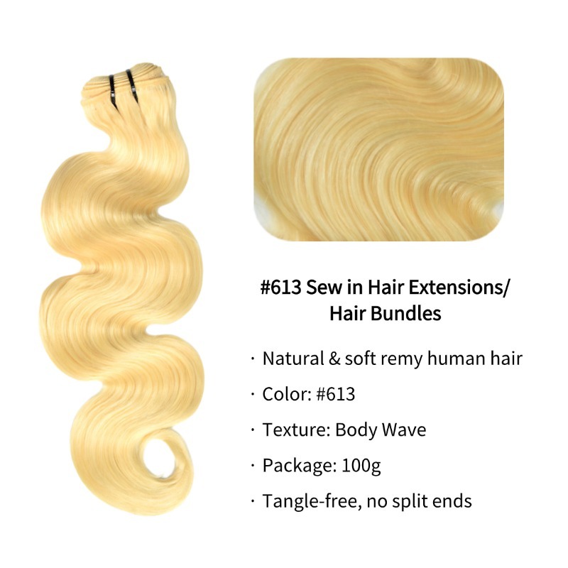 Sew In Hair Extensions - #613 Body Wave Human Hair