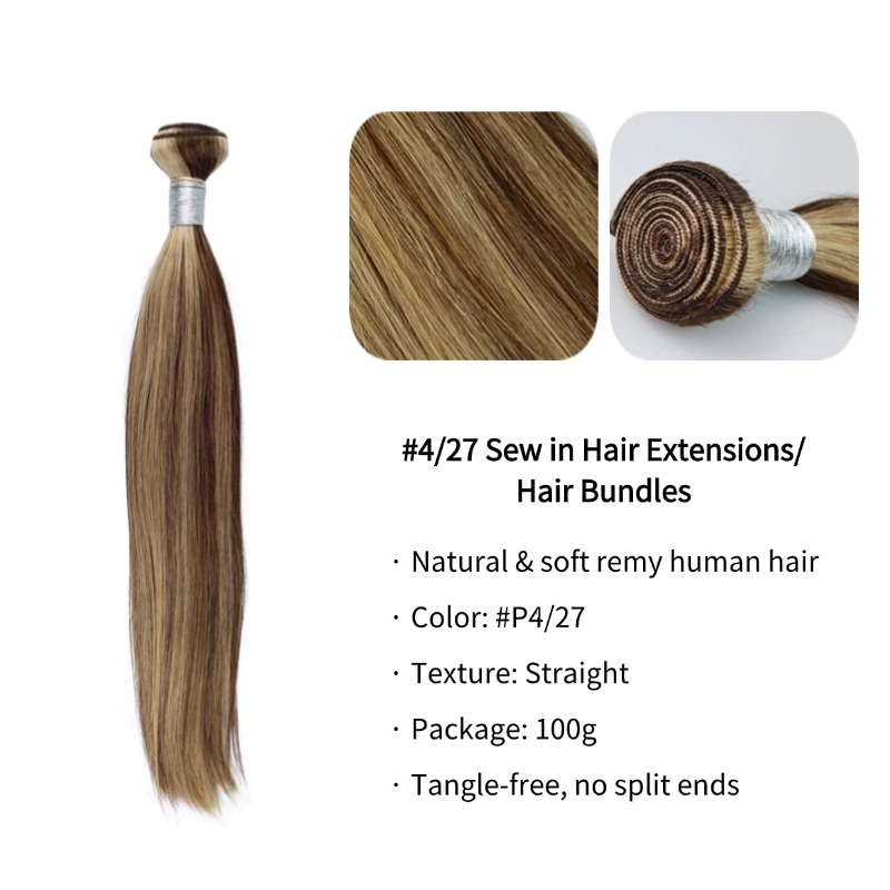 Sew In Hair Extensions - #4/27 Straight Human Hair
