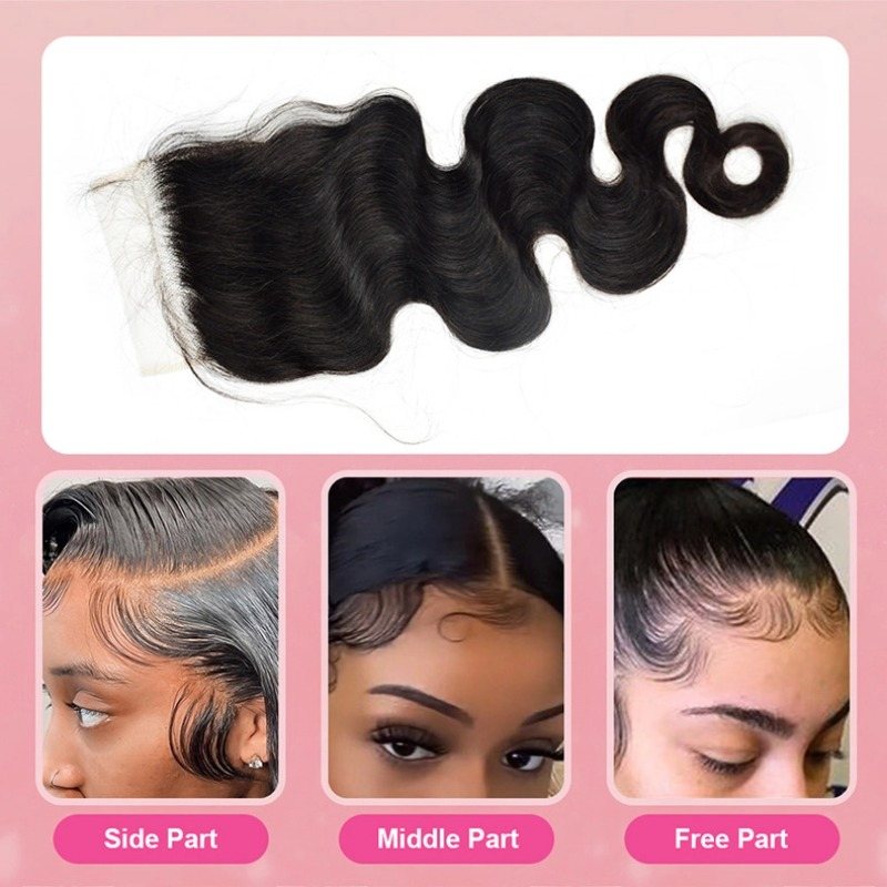 4x4 Transparent Lace Closure - #1B Body Wave Hair
