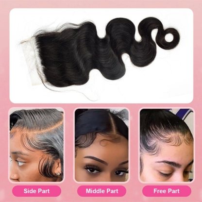 4x4 Transparent Lace Closure - #1B Body Wave Hair