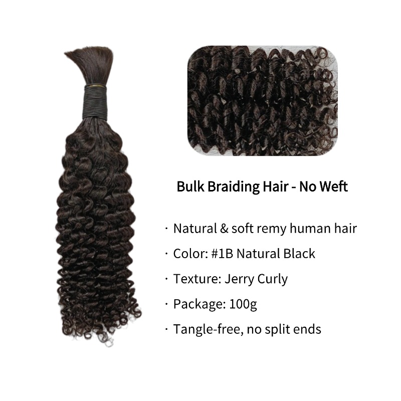 Jerry Curly Bulk Human Hair - #1B Black Braiding Hair