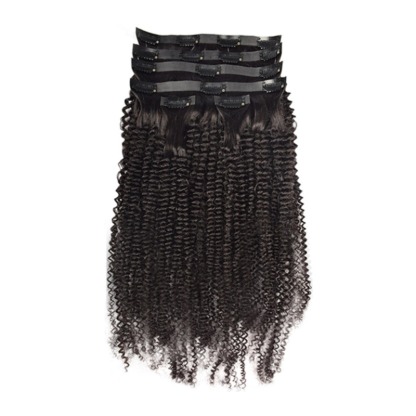 PU Clip In Hair Extensions - #1B Kinky Curly Human Hair