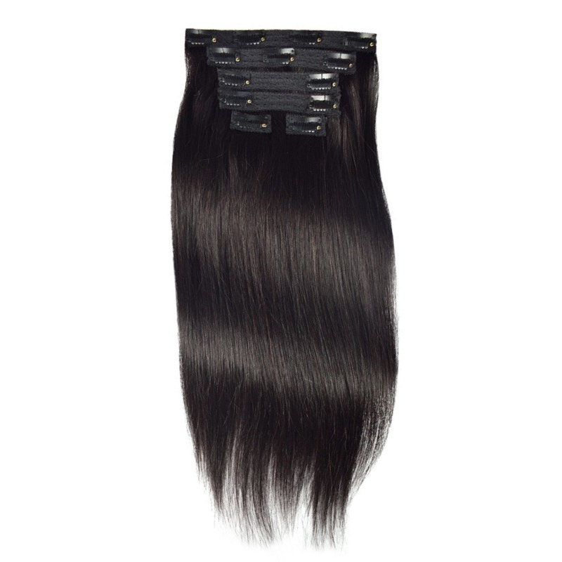 Lace Clip In Hair Extensions - #1B Straight Human Hair