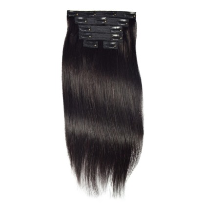 Lace Clip In Hair Extensions - #1B Straight Human Hair