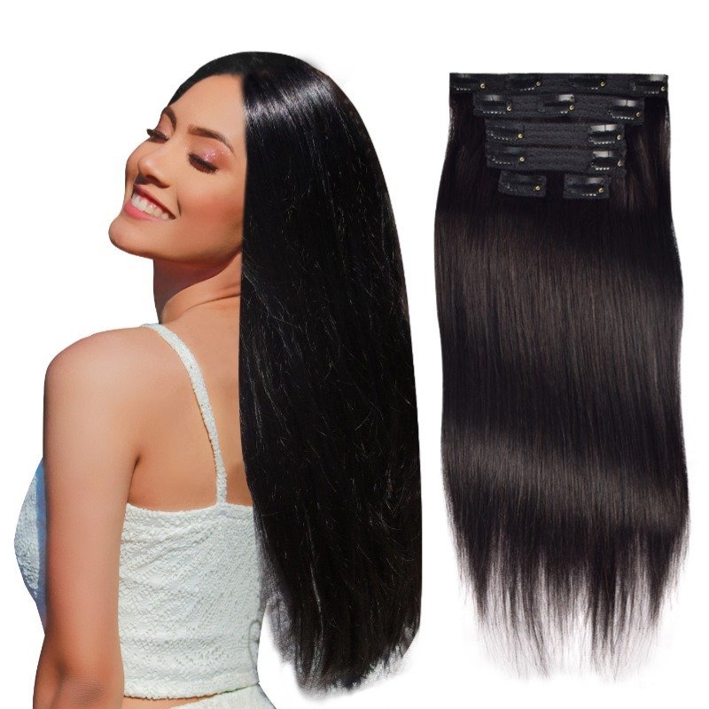 Lace Clip In Hair Extensions - #1B Straight Human Hair