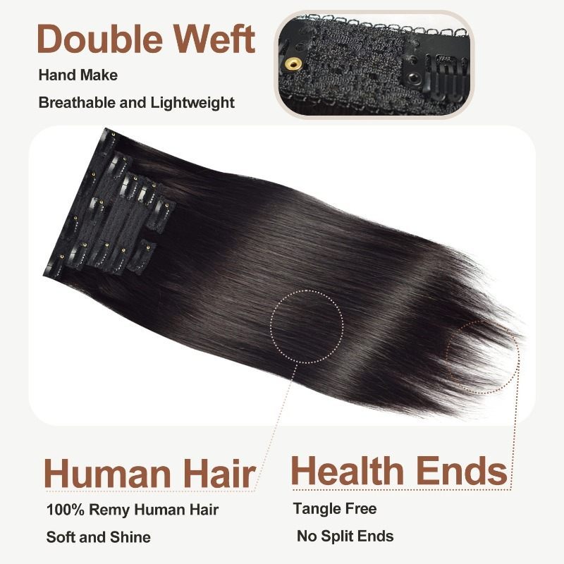 Lace Clip In Hair Extensions - #1B Straight Human Hair