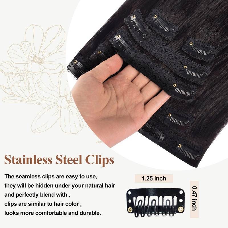 Lace Clip In Hair Extensions - #1B Straight Human Hair