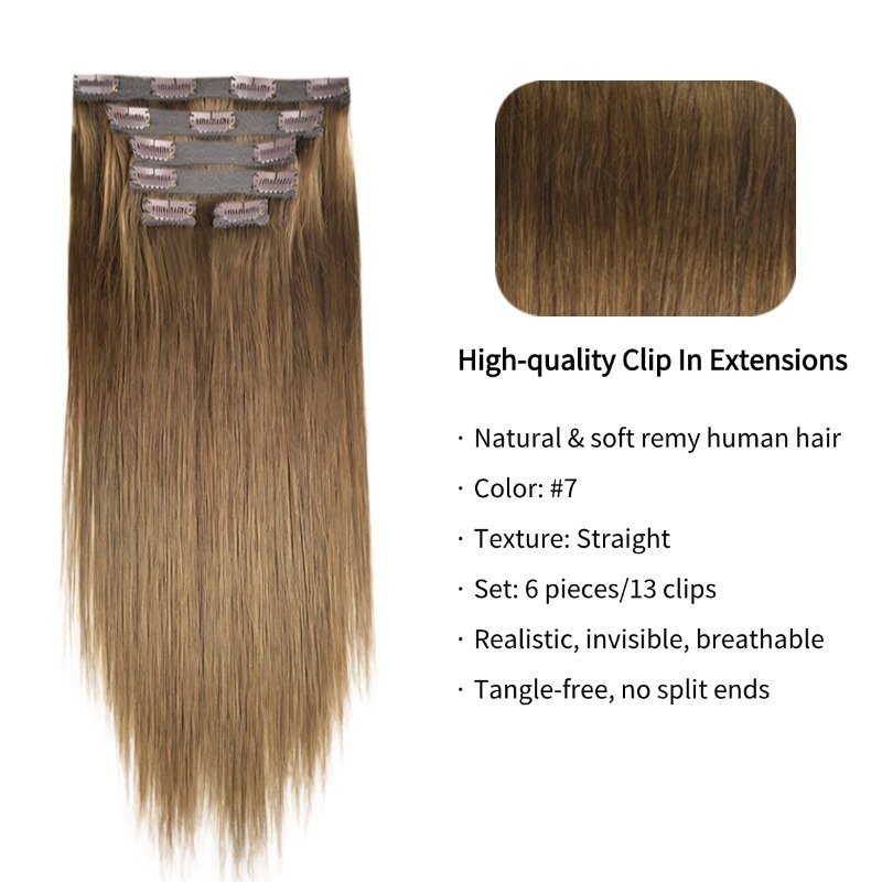 Lace Clip In Hair Extensions - #7 Straight Human Hair
