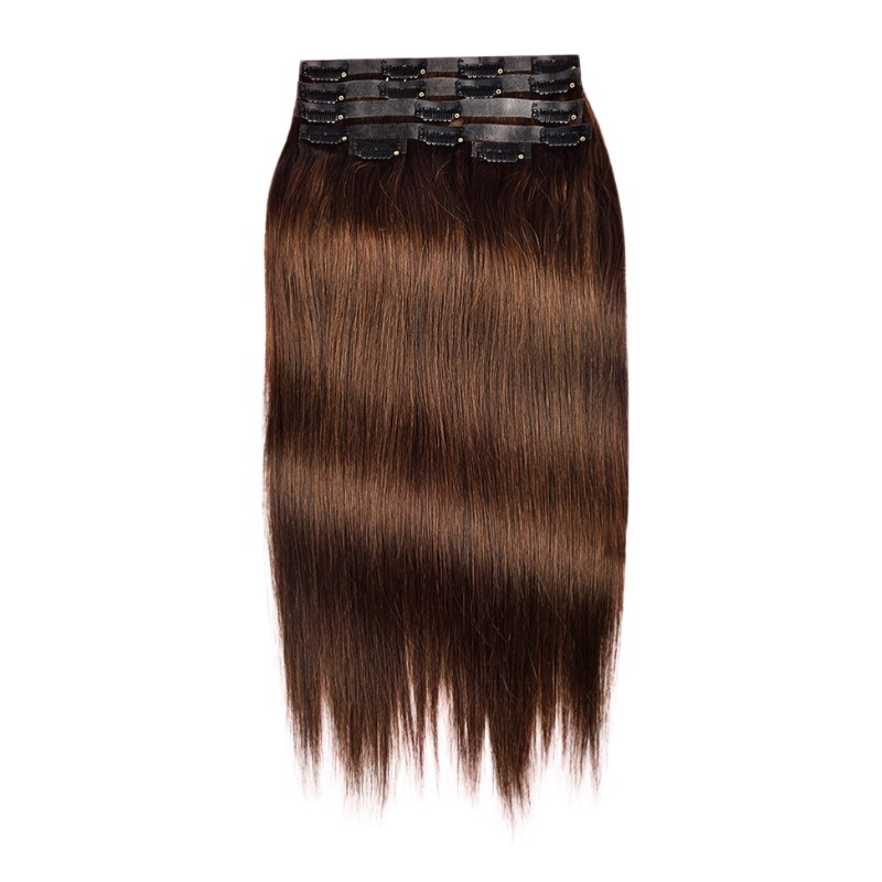 PU Clip In Hair Extensions - #3 Straight Human Hair