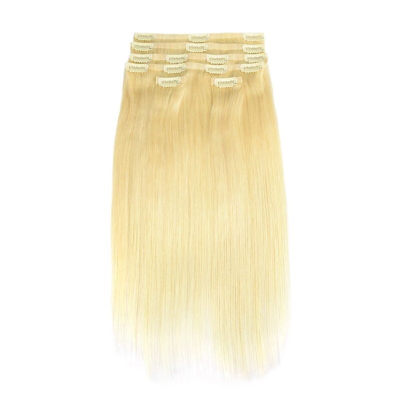 PU Clip In Hair Extensions - #613 Straight Human Hair