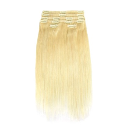 PU Clip In Hair Extensions - #613 Straight Human Hair