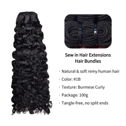 Sew In Hair Extensions - #1B Burmese Curly Human Hair Bundles