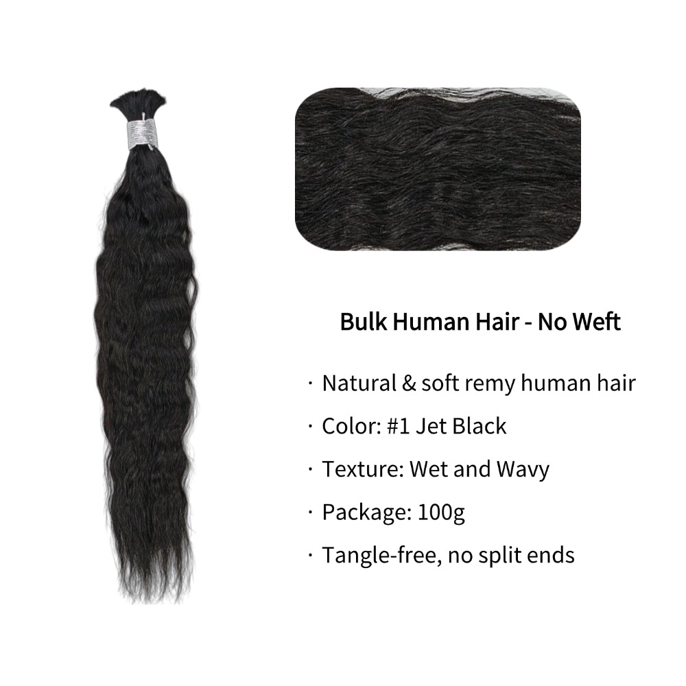 Bulk Human Hair - #1 Wet and Wavy Braiding Hair