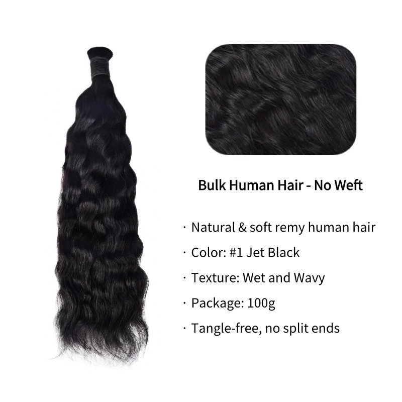 Wet and Wavy Bulk Human Hair - #1 Hair Extensions