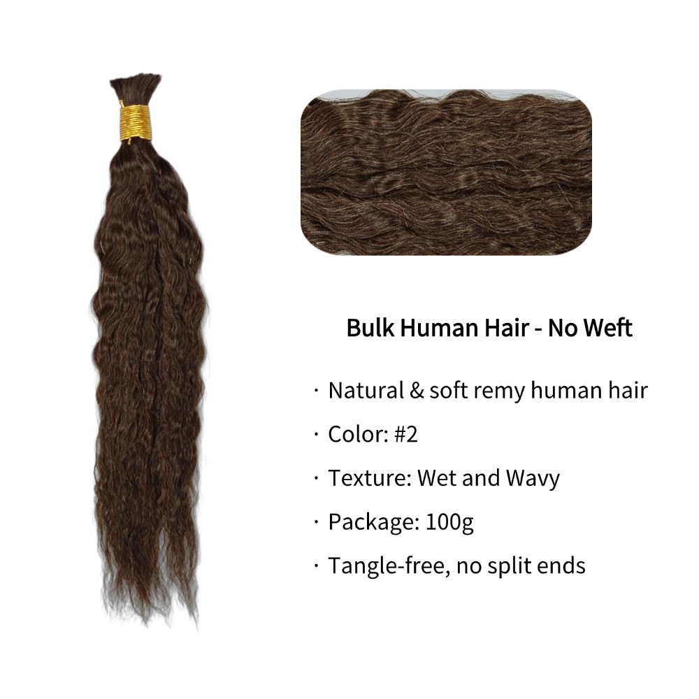 Bulk Human Hair - #2 Wet and Wavy Braiding Hair