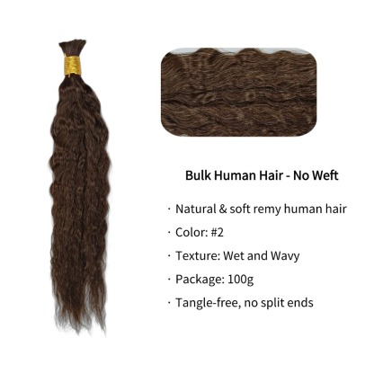 Bulk Human Hair - #2 Wet and Wavy Braiding Hair