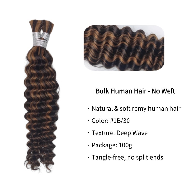Bulk Human Hair - #1B/30 Deep Wave Braiding Hair