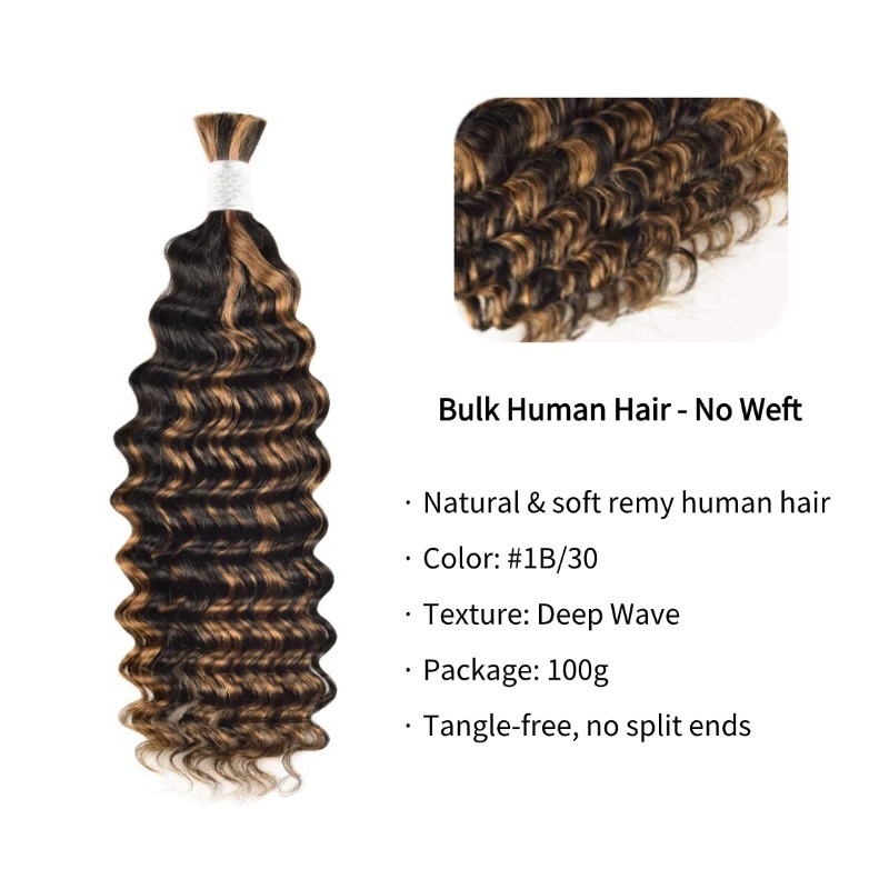 Deep Wave Bulk Human Hair - #1B/30 Braiding Hair