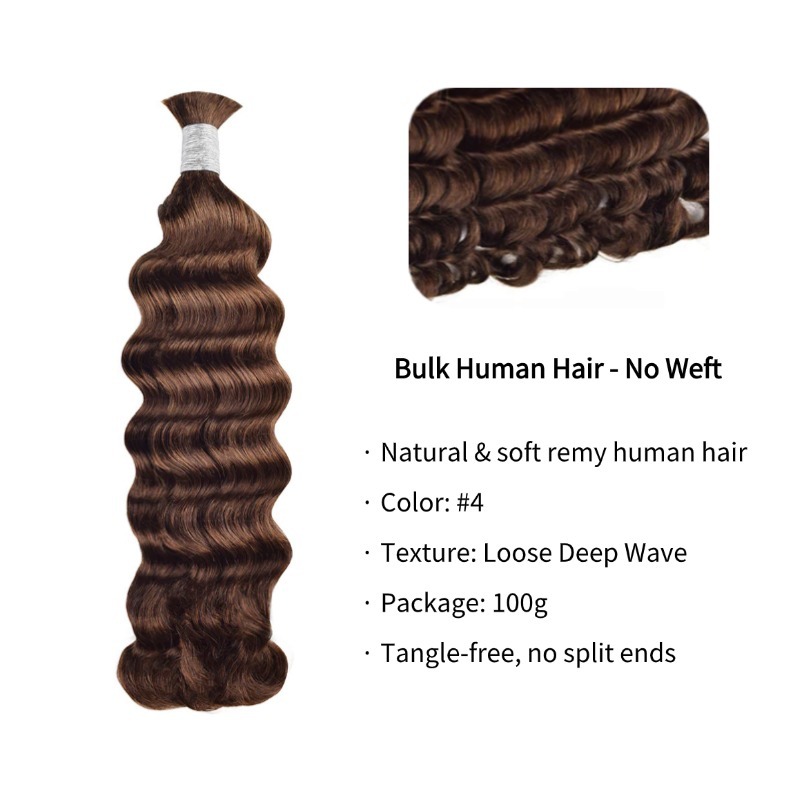 Loose Deep Wave Bulk Human Hair - #4 Hair Extensions