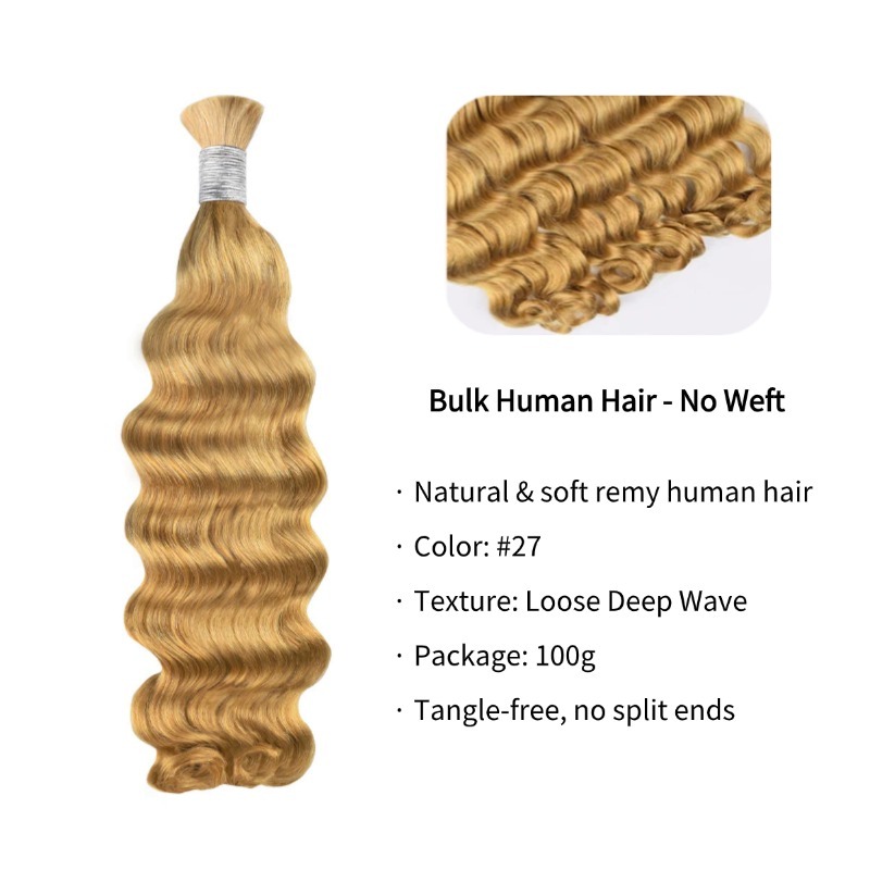 Loose Deep Wave Bulk Human Hair - #27 Hair Extensions