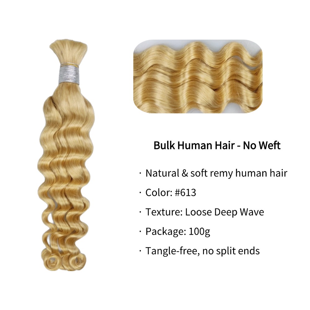 Bulk Human Hair - #613 Loose Deep Wave Braiding Hair