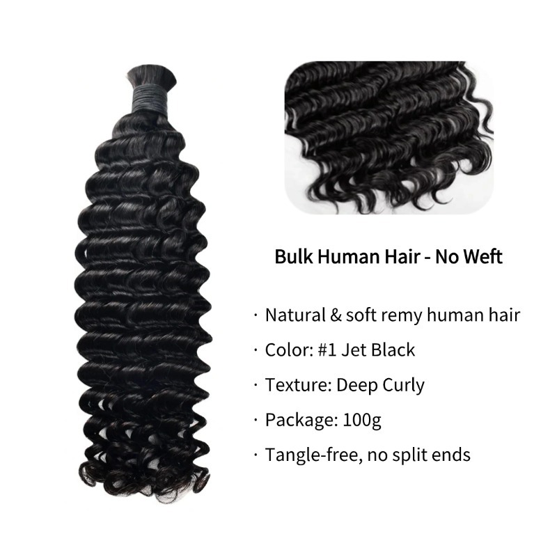 Deep Curly Bulk Human Hair - #1 Jet Black Hair Extensions