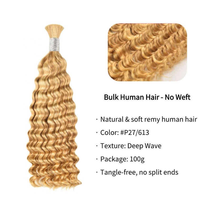 Deep Wave Bulk Human Hair - #P27/613 Braiding Hair