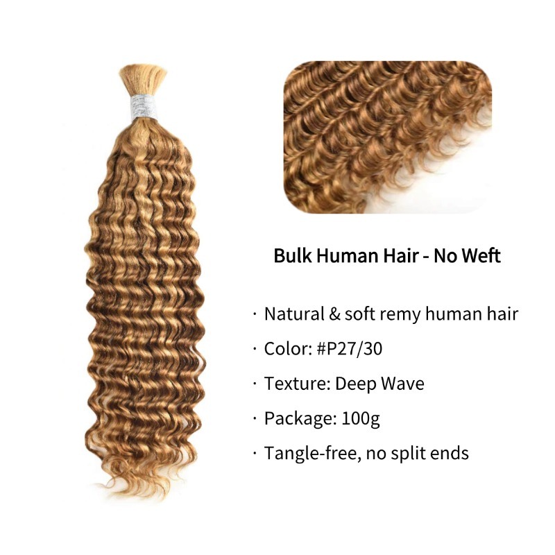 Deep Wave Bulk Human Hair - #27/30 Braiding Hair