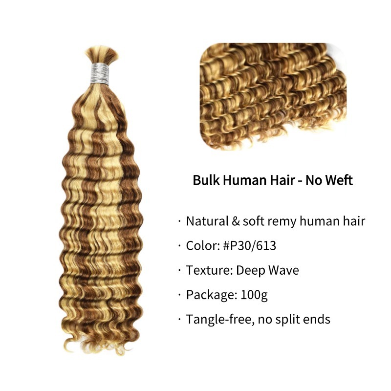 Deep Wave Bulk Human Hair - #P30/613 Braiding Hair