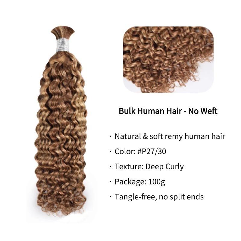 Deep Curly Bulk Human Hair - #27/30 Braiding Hair