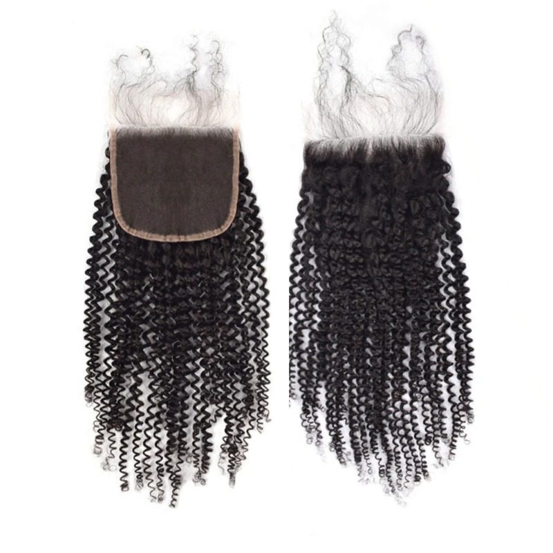 Lace Closure - #1B Kinky Curly Human Hair(4x4 5x5 6x6)