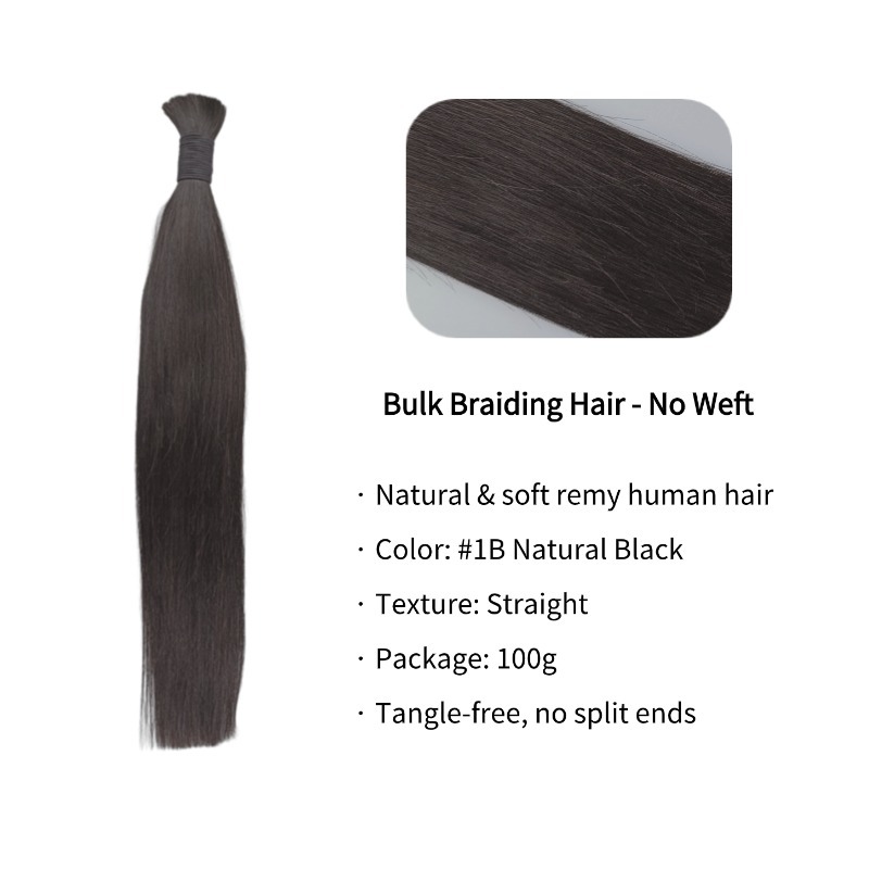 Straight Bulk Human Hair - #1B Black Braiding Hair