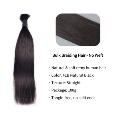 Straight Bulk Human Hair - #1B Black Braiding Hair